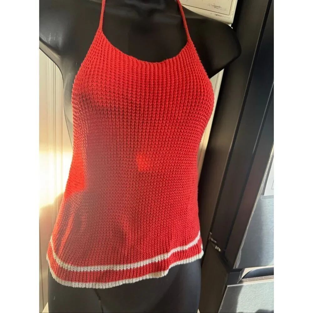 Venus Women's Sleeveless Sweater Halter Open Back Tank Top Coral Cream Size 4